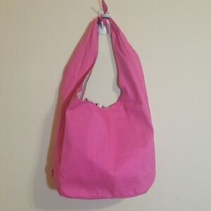 NWT Haha Pink Barbiecore Hobo Tote Bag Striped Lining